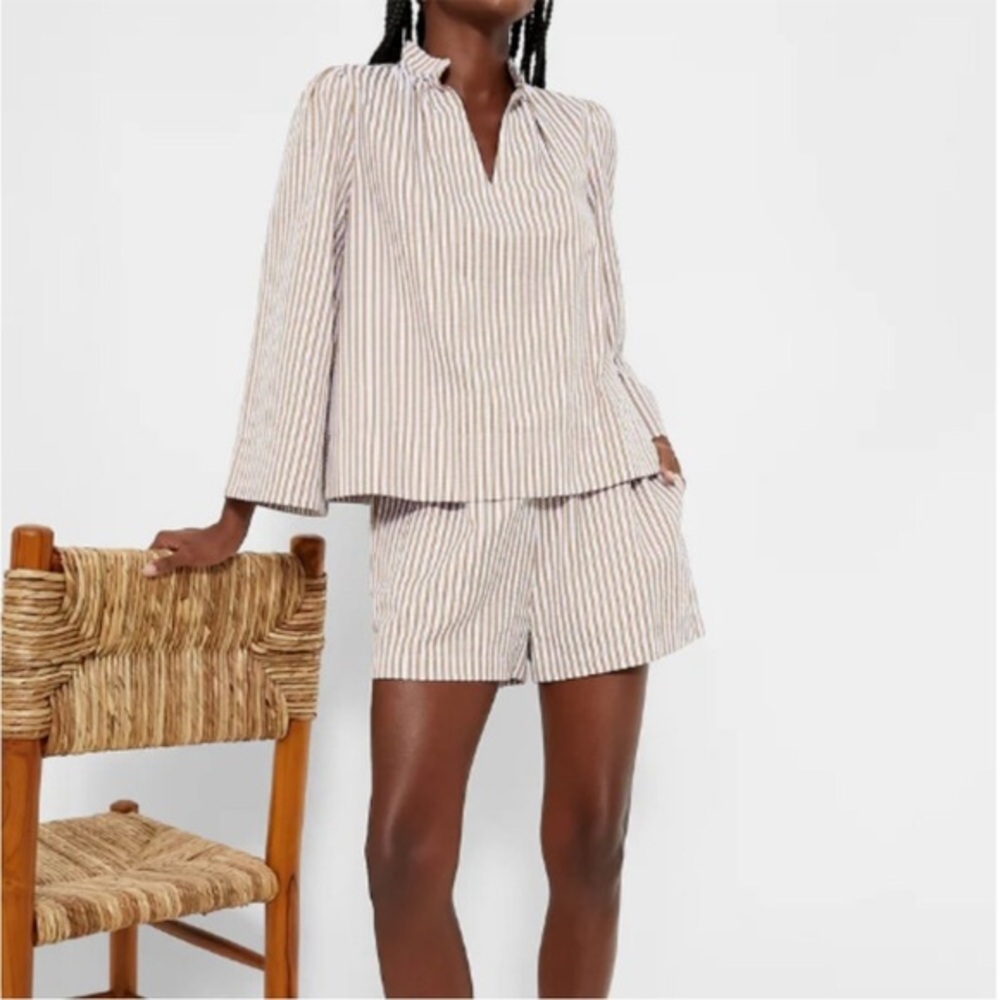 Tuckernuck Striped High Waist Shorts - White and Brown: MAKE ME AN OFFER